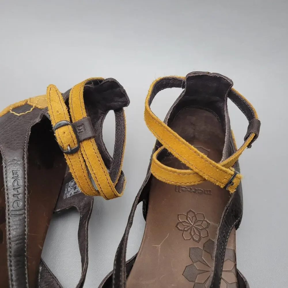Merrell Lotta Gladiator Sandals Brown Leather Ankle Strap Comfort Shoes 8